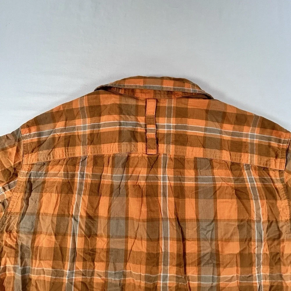 The North Face Short Sleeve Shirt Men Size Large Brown Orange Plaid Button Up